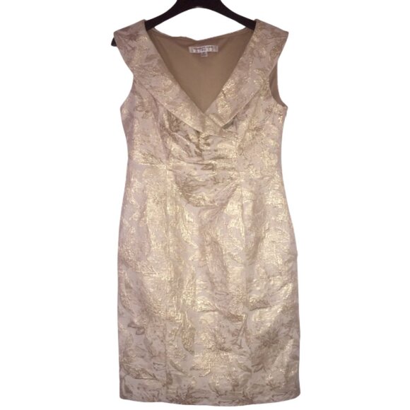 EVAN PICONE, GOLD AND BEIGE JACQUARD DRESS, SZ.10P - Picture 1 of 11